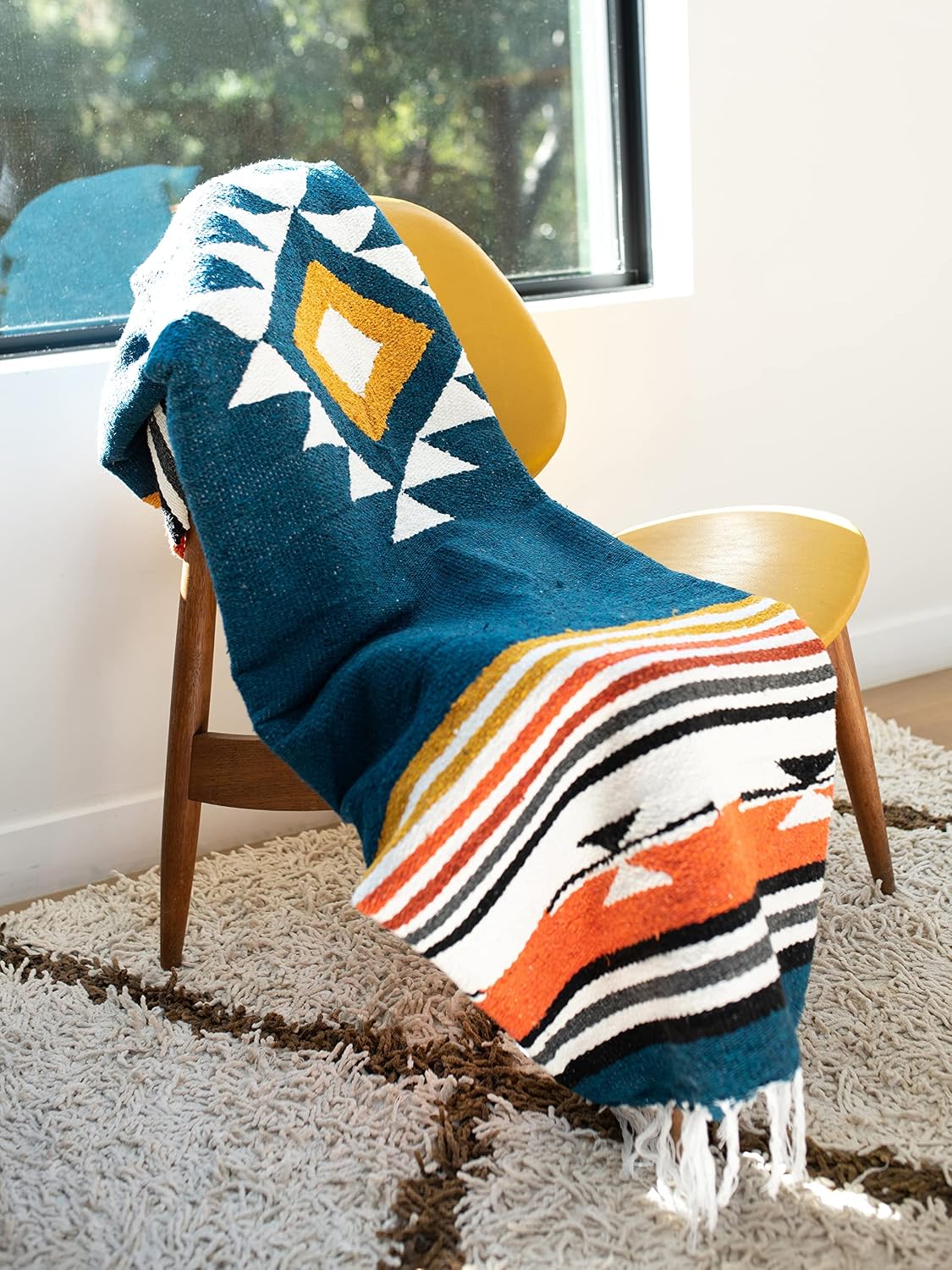 Mexican Blanket by Laguna Beach Textile Co - Beach, Yoga, Camping, or Decorative Throw Blanket - Traditional Handmade Serape (Ivory)