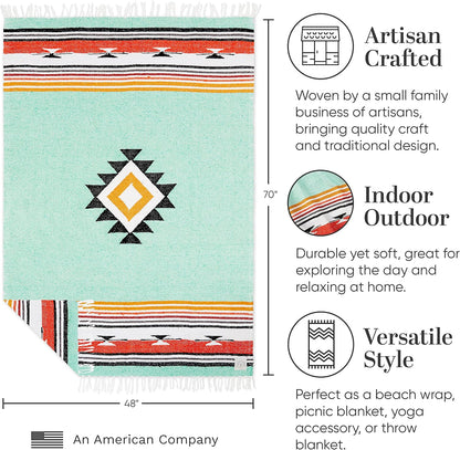 Mexican Blanket by Laguna Beach Textile Co - Beach, Yoga, Camping, or Decorative Throw Blanket - Traditional Handmade Serape (Ivory)
