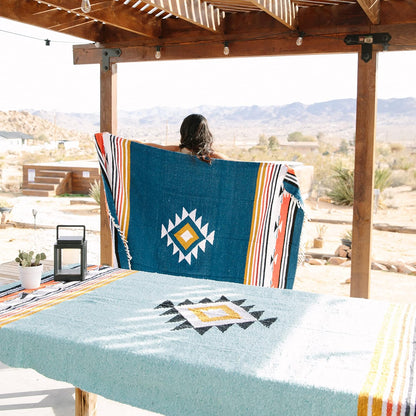 Mexican Blanket by Laguna Beach Textile Co - Beach, Yoga, Camping, or Decorative Throw Blanket - Traditional Handmade Serape (Ivory)