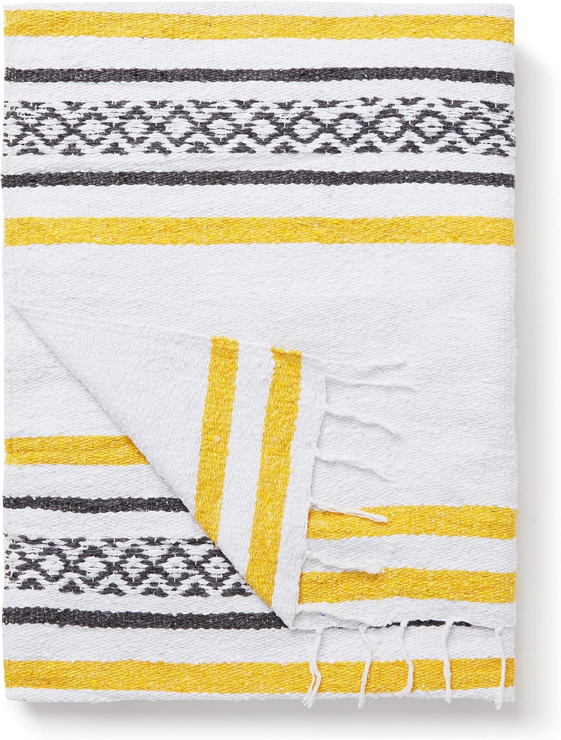 Mexican Blanket by Laguna Beach Textile Co - Beach, Yoga, Camping, or Decorative Throw Blanket - Traditional Handmade Serape (Ivory)