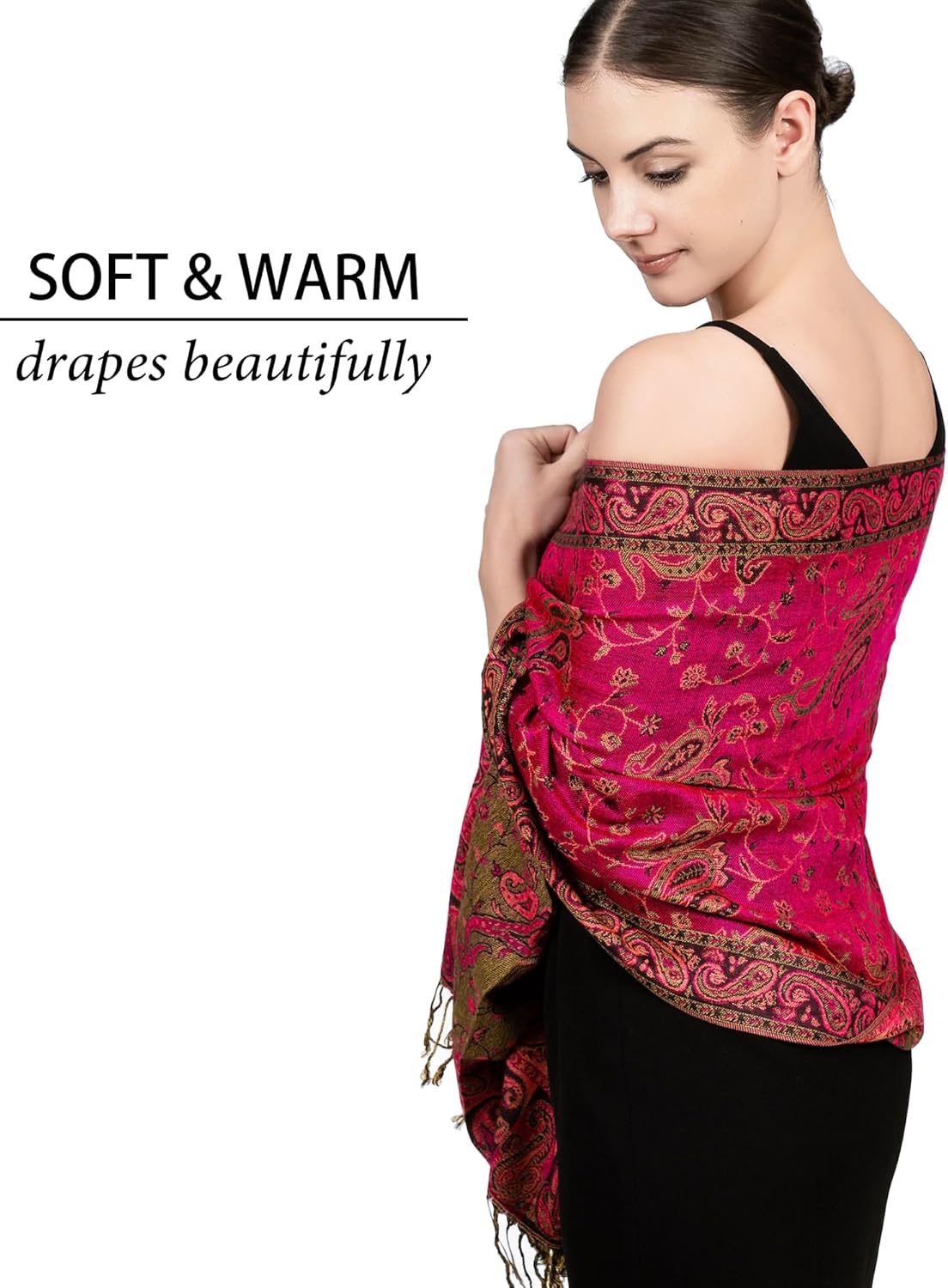 Reversible Paisley Pashmina Rave Scarf – Exotic Indian Shawls and Wraps for Evening Dresses, Festivals, All Seasons - Colors A