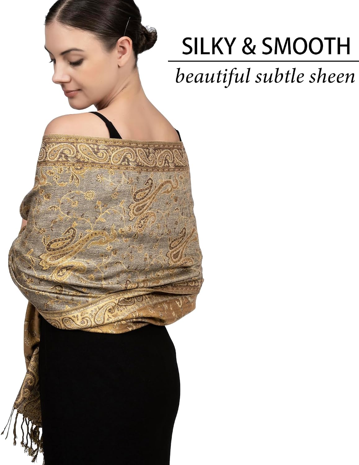 Reversible Paisley Pashmina Rave Scarf – Exotic Indian Shawls and Wraps for Evening Dresses, Festivals, All Seasons - Colors A