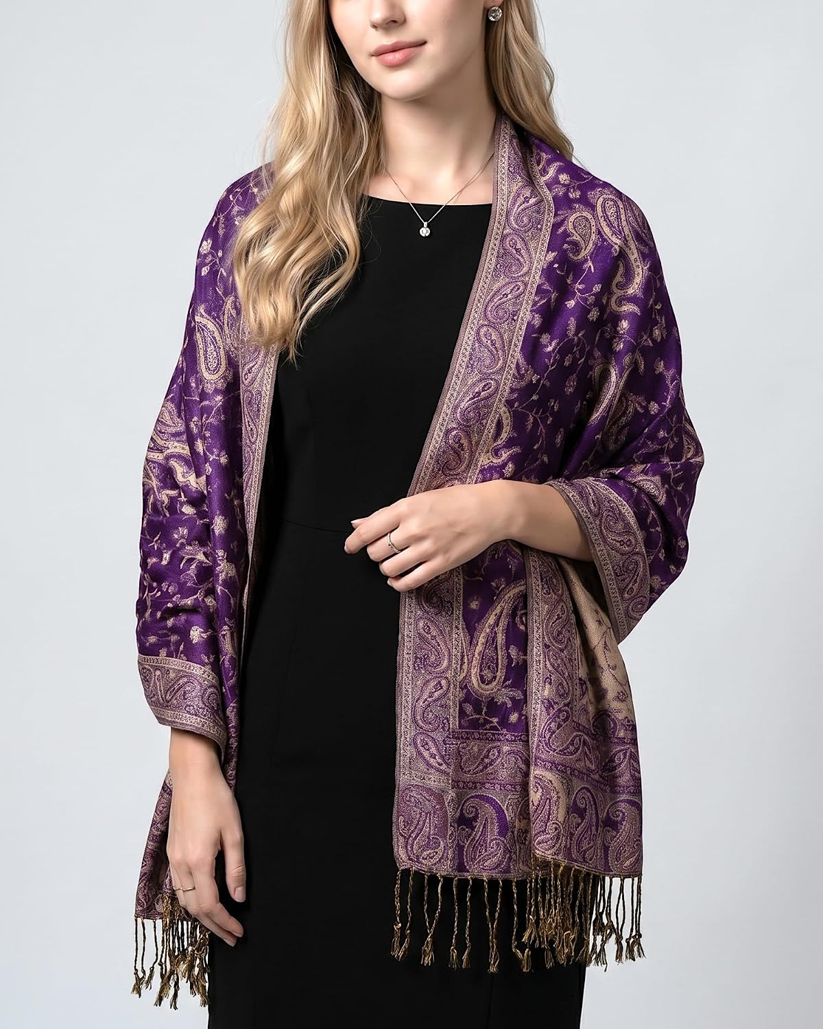 Reversible Paisley Pashmina Rave Scarf – Exotic Indian Shawls and Wraps for Evening Dresses, Festivals, All Seasons - Colors A