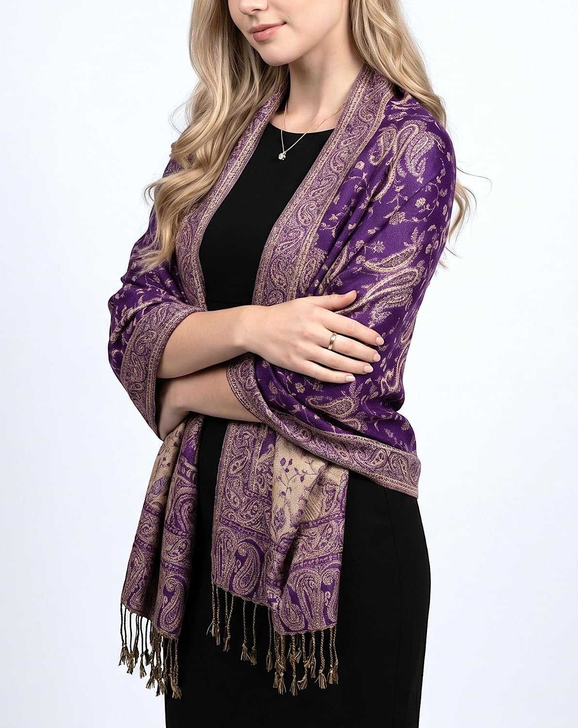 Reversible Paisley Pashmina Rave Scarf – Exotic Indian Shawls and Wraps for Evening Dresses, Festivals, All Seasons - Colors A