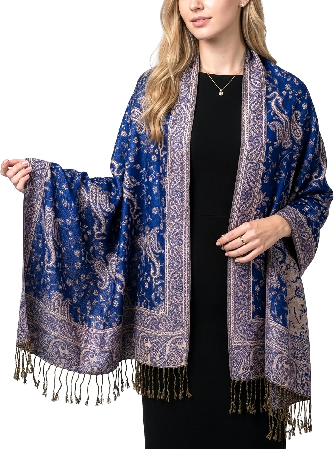 Reversible Paisley Pashmina Rave Scarf – Exotic Indian Shawls and Wraps for Evening Dresses, Festivals, All Seasons - Colors A