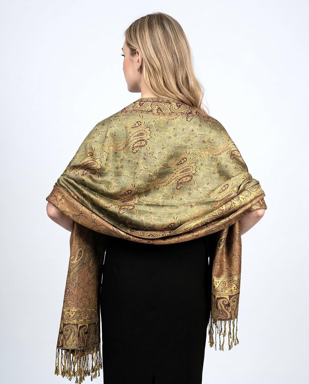 Reversible Paisley Pashmina Rave Scarf – Exotic Indian Shawls and Wraps for Evening Dresses, Festivals, All Seasons - Colors A