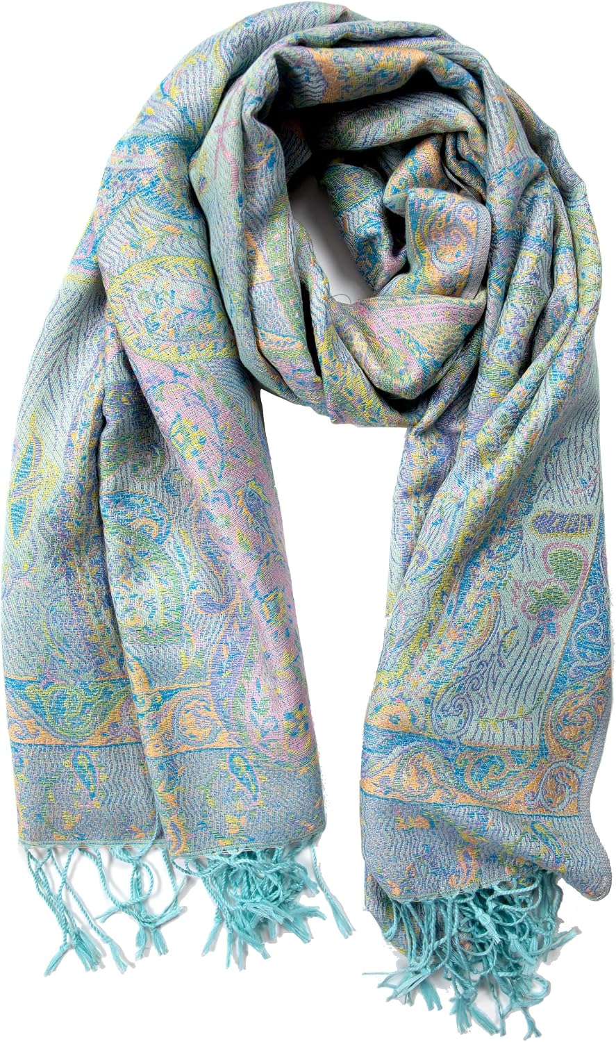 Reversible Paisley Pashmina Rave Scarf – Exotic Indian Shawls and Wraps for Evening Dresses, Festivals, All Seasons - Colors A