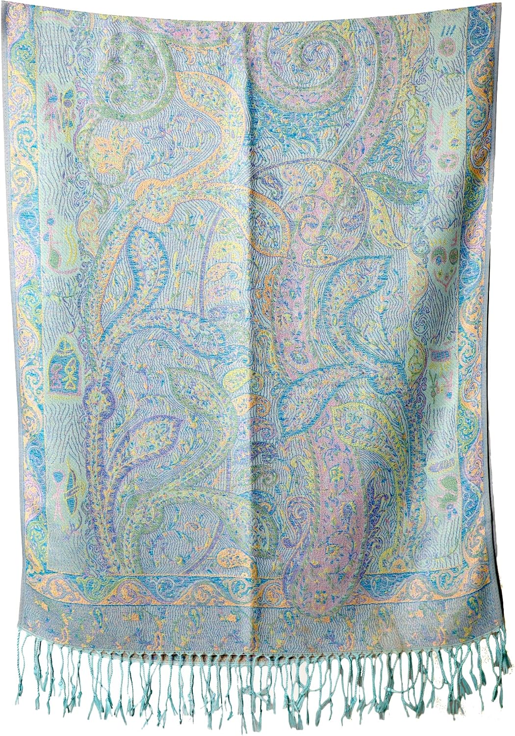 Reversible Paisley Pashmina Rave Scarf – Exotic Indian Shawls and Wraps for Evening Dresses, Festivals, All Seasons - Colors A
