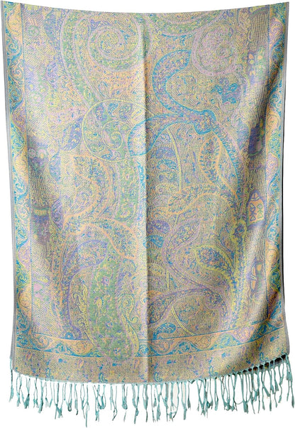 Reversible Paisley Pashmina Rave Scarf – Exotic Indian Shawls and Wraps for Evening Dresses, Festivals, All Seasons - Colors A