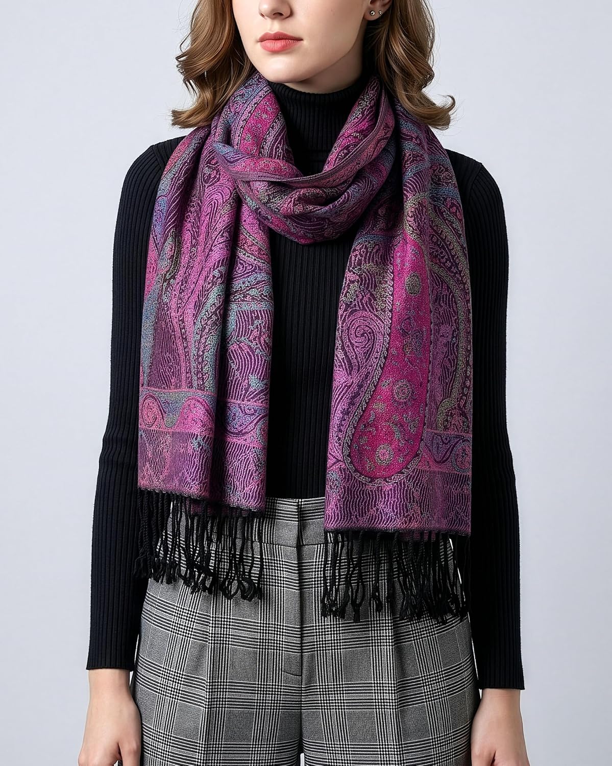 Reversible Paisley Pashmina Rave Scarf – Exotic Indian Shawls and Wraps for Evening Dresses, Festivals, All Seasons - Colors A