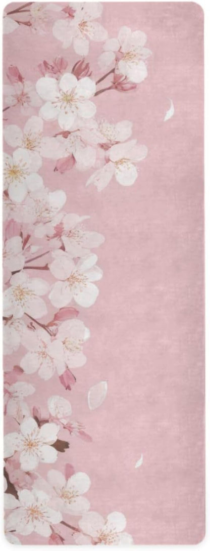 Cherry Blossom Flower Yoga Mat Non-Slip Eco-Friendly Exercise Fitness Mat for Yoga Pilates and Floor Workouts for Women & Men, 71 x 26 in