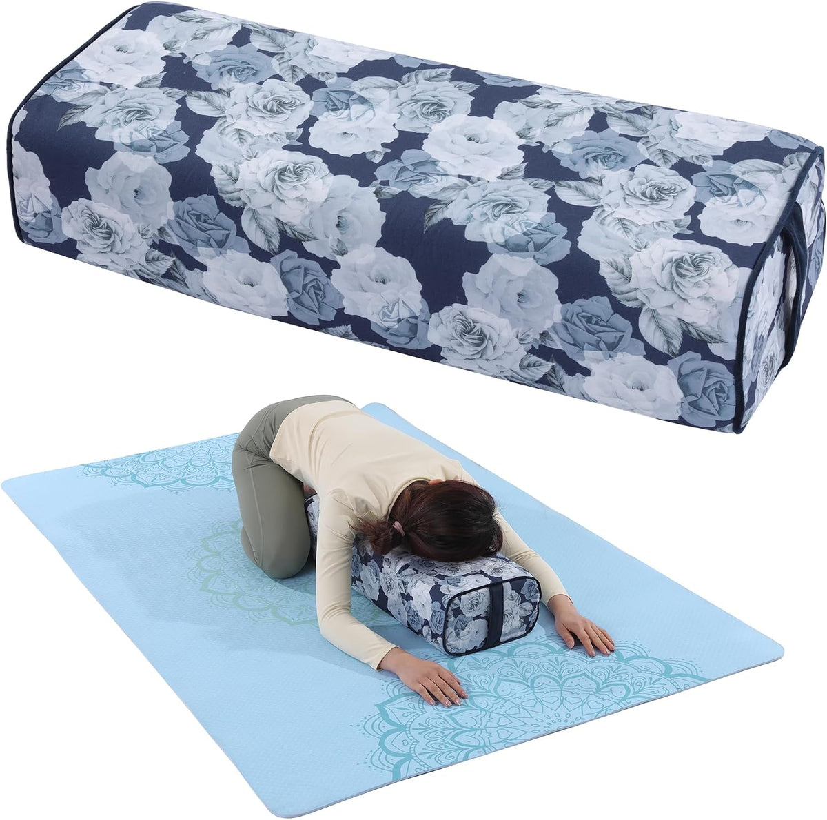 Printed Yoga Bolster Pillow, Triple-Layer Bolster Pillow with Canvas Cover, Rectangular Meditation Cushion for Restorative, Meditation