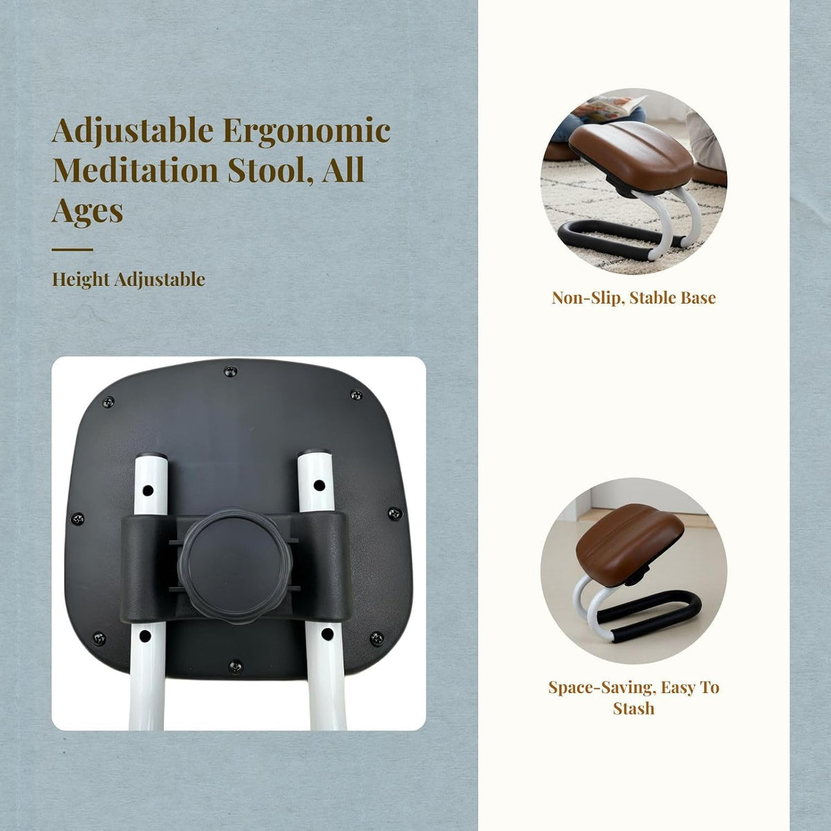 Kneeling Meditation Stool, Prayer Bench Adjustable Height, Portable Meditation Bench, for Studio Yoga Praying Prayer, Black