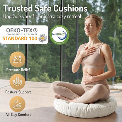 Large Floor Pillow for Adults, Square Meditation Cushion, 22 Inch Grey