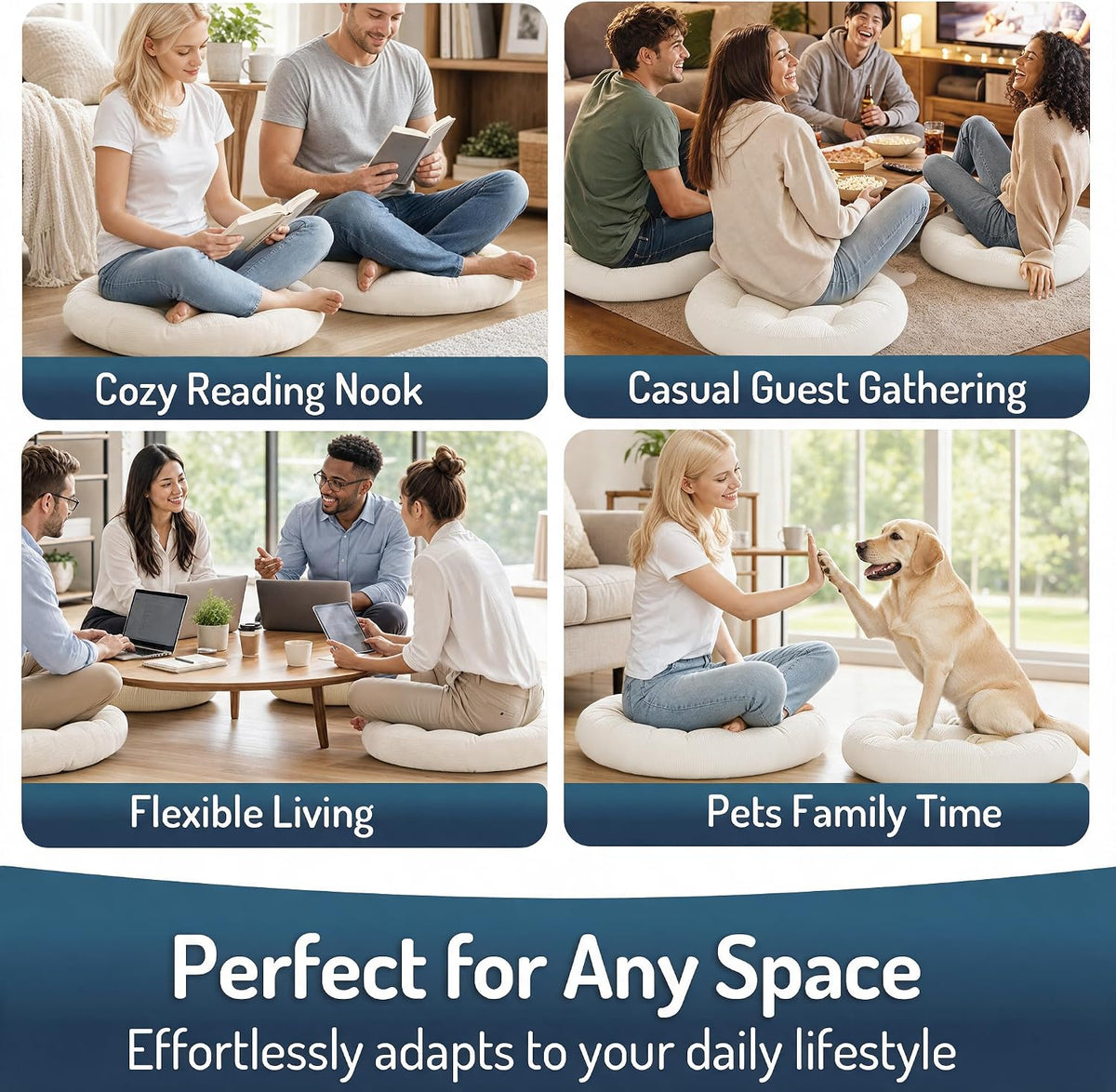 Large Floor Pillow for Adults, Square Meditation Cushion, 22 Inch Grey