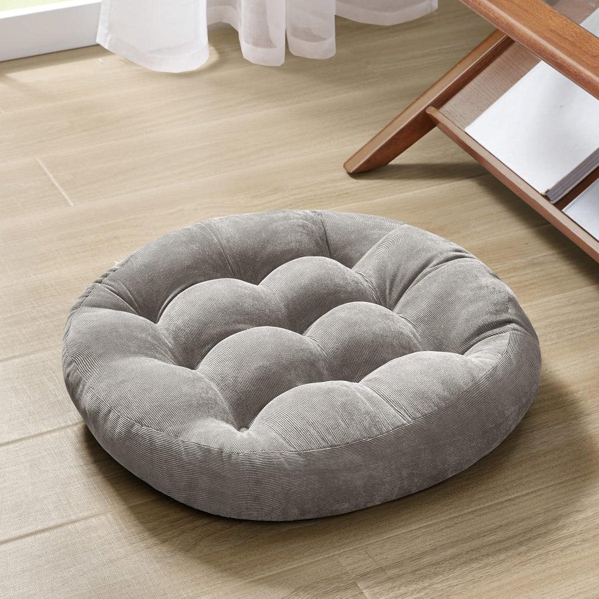 Large Floor Pillow for Adults, Square Meditation Cushion, 22 Inch Grey