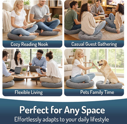 Large Floor Pillow for Adults, Square Meditation Cushion, 22 Inch Grey