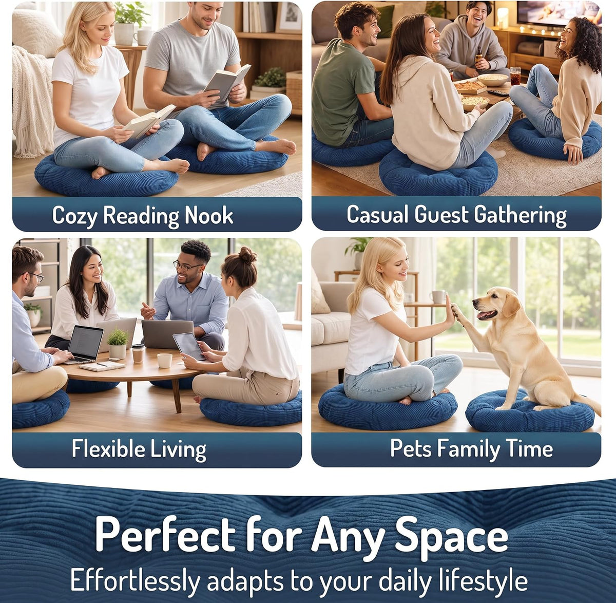 Large Floor Pillow for Adults, Square Meditation Cushion, 22 Inch Grey