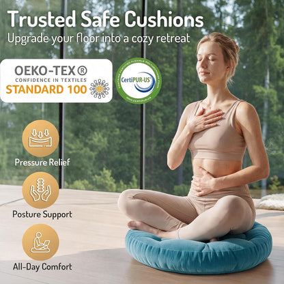 Large Floor Pillow for Adults, Square Meditation Cushion, 22 Inch Grey
