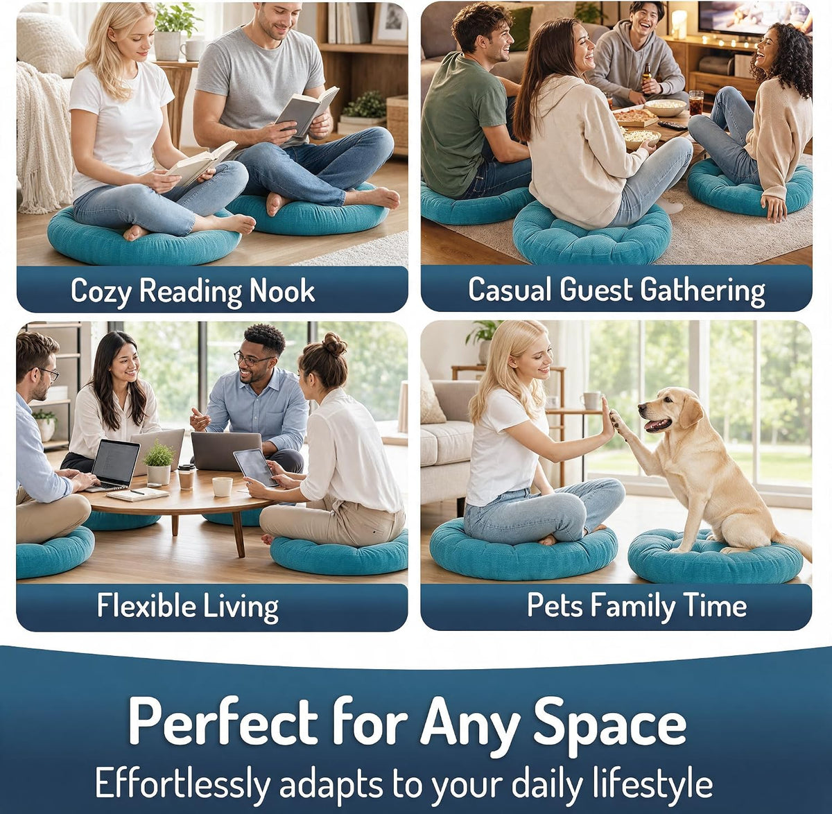 Large Floor Pillow for Adults, Square Meditation Cushion, 22 Inch Grey