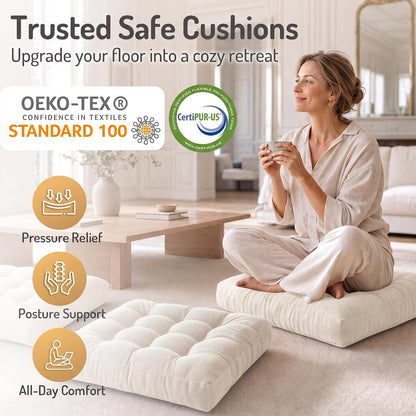 Large Floor Pillow for Adults, Square Meditation Cushion, 22 Inch Grey