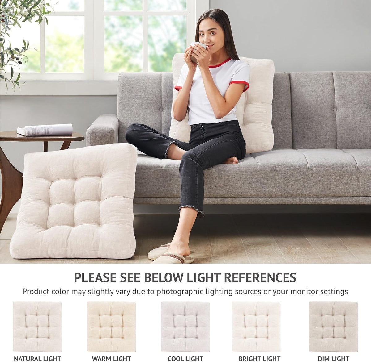 Large Floor Pillow for Adults, Square Meditation Cushion, 22 Inch Grey