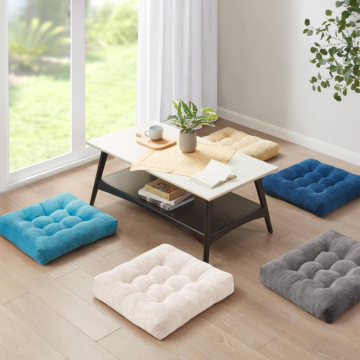 Large Floor Pillow for Adults, Square Meditation Cushion, 22 Inch Grey
