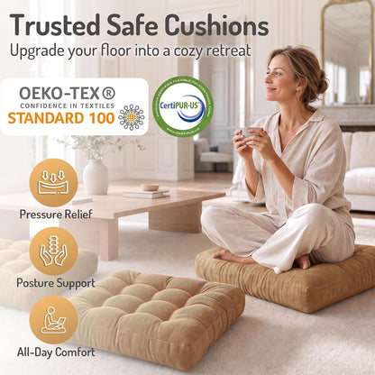 Large Floor Pillow for Adults, Square Meditation Cushion, 22 Inch Grey
