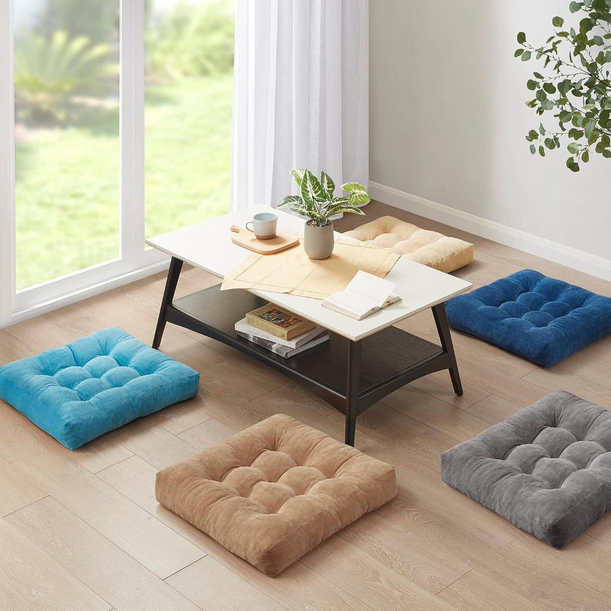Large Floor Pillow for Adults, Square Meditation Cushion, 22 Inch Grey