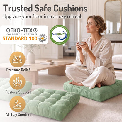 Large Floor Pillow for Adults, Square Meditation Cushion, 22 Inch Grey