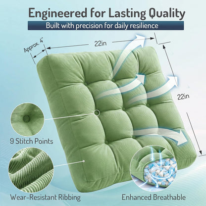 Large Floor Pillow for Adults, Square Meditation Cushion, 22 Inch Grey