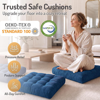 Large Floor Pillow for Adults, Square Meditation Cushion, 22 Inch Grey