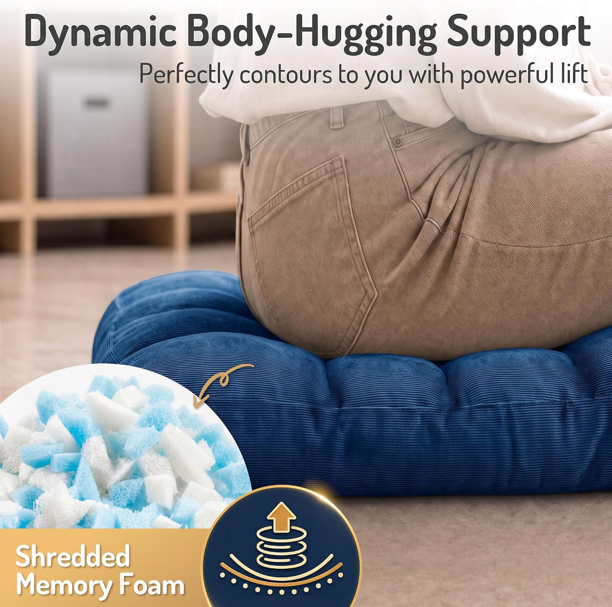 Large Floor Pillow for Adults, Square Meditation Cushion, 22 Inch Grey