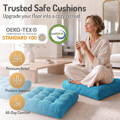Large Floor Pillow for Adults, Square Meditation Cushion, 22 Inch Grey