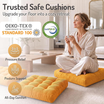 Large Floor Pillow for Adults, Square Meditation Cushion, 22 Inch Grey