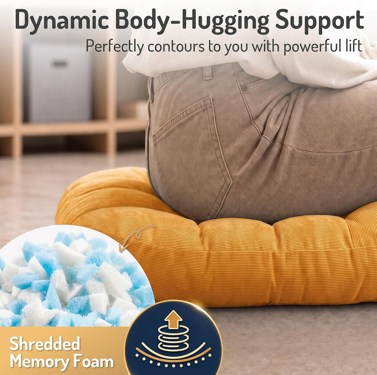 Large Floor Pillow for Adults, Square Meditation Cushion, 22 Inch Grey