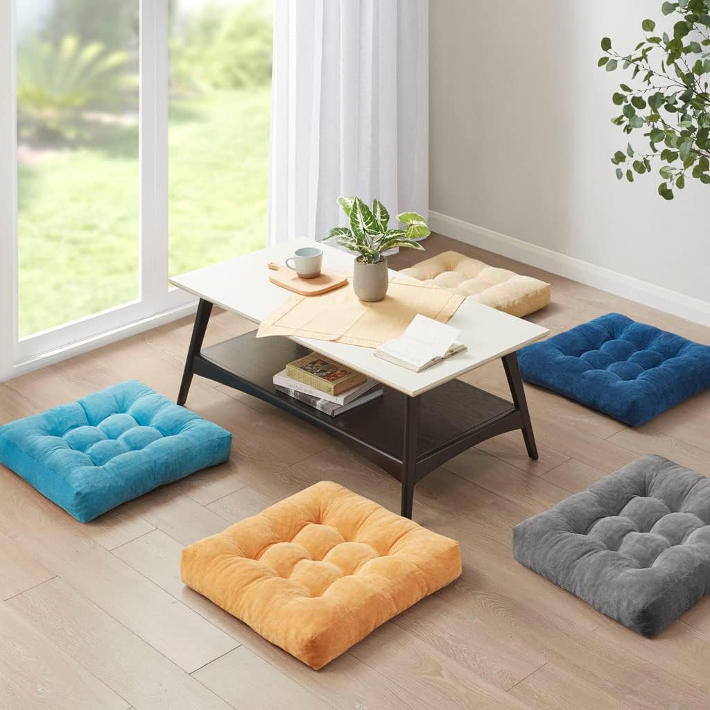 Large Floor Pillow for Adults, Square Meditation Cushion, 22 Inch Grey