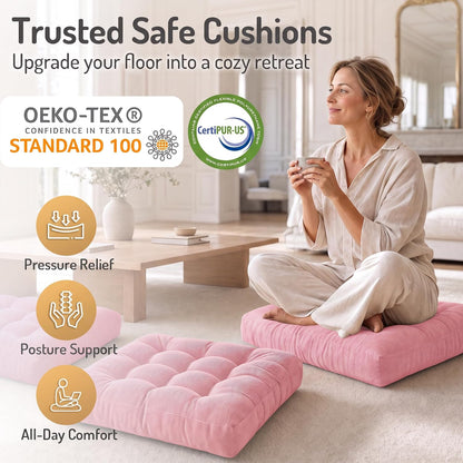 Large Floor Pillow for Adults, Square Meditation Cushion, 22 Inch Grey