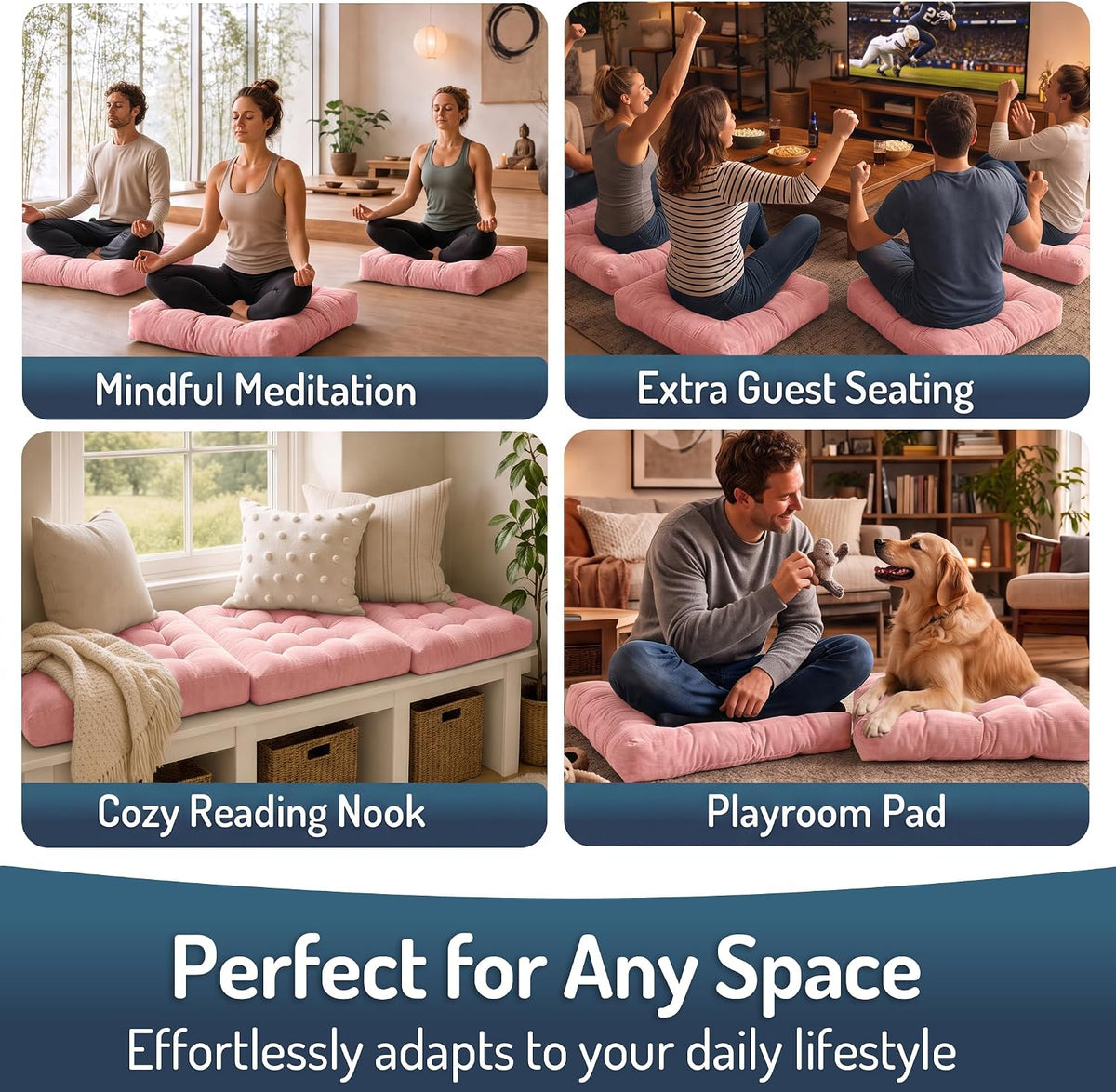 Large Floor Pillow for Adults, Square Meditation Cushion, 22 Inch Grey