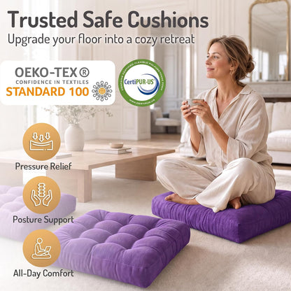 Large Floor Pillow for Adults, Square Meditation Cushion, 22 Inch Grey