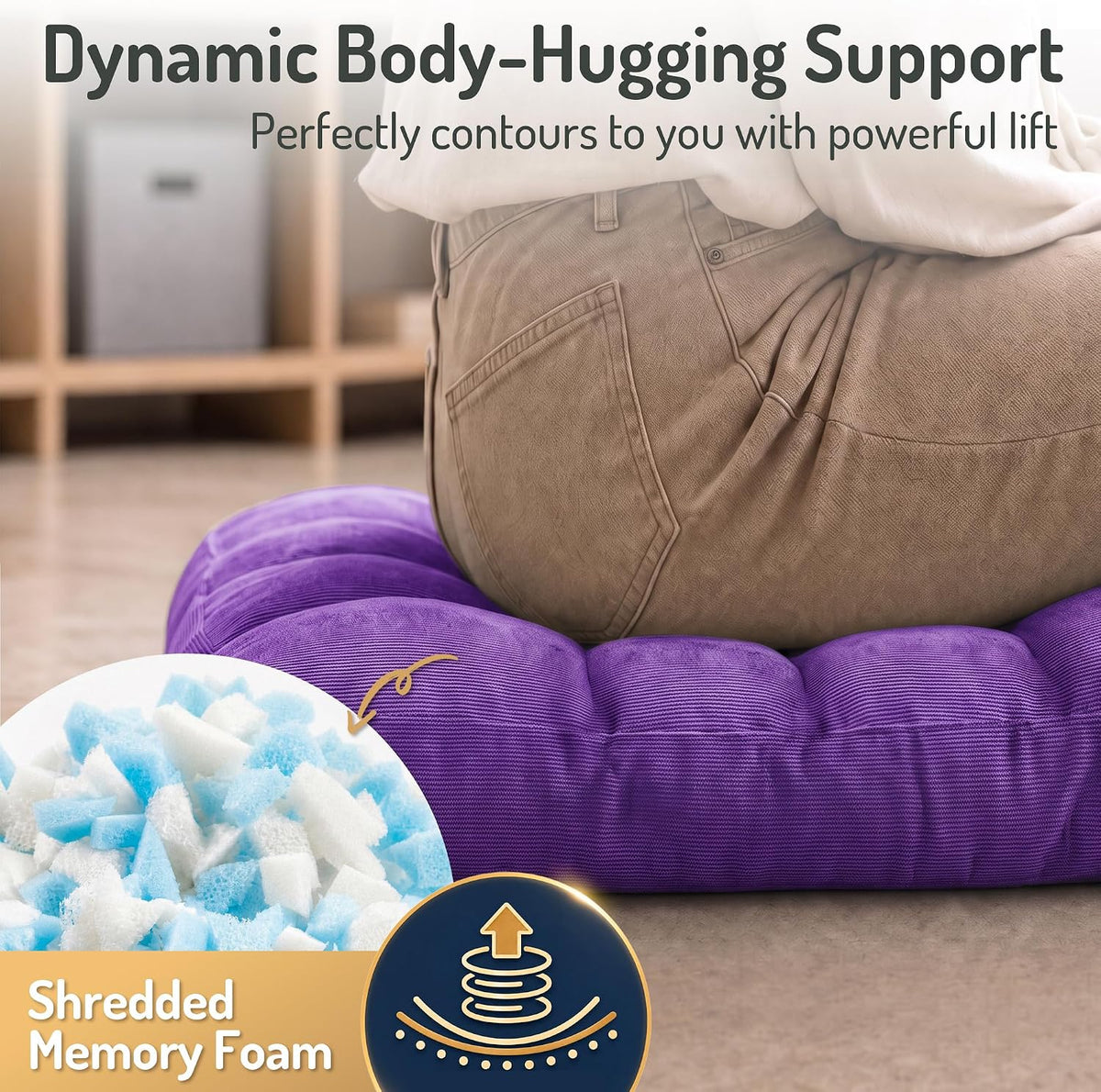 Large Floor Pillow for Adults, Square Meditation Cushion, 22 Inch Grey