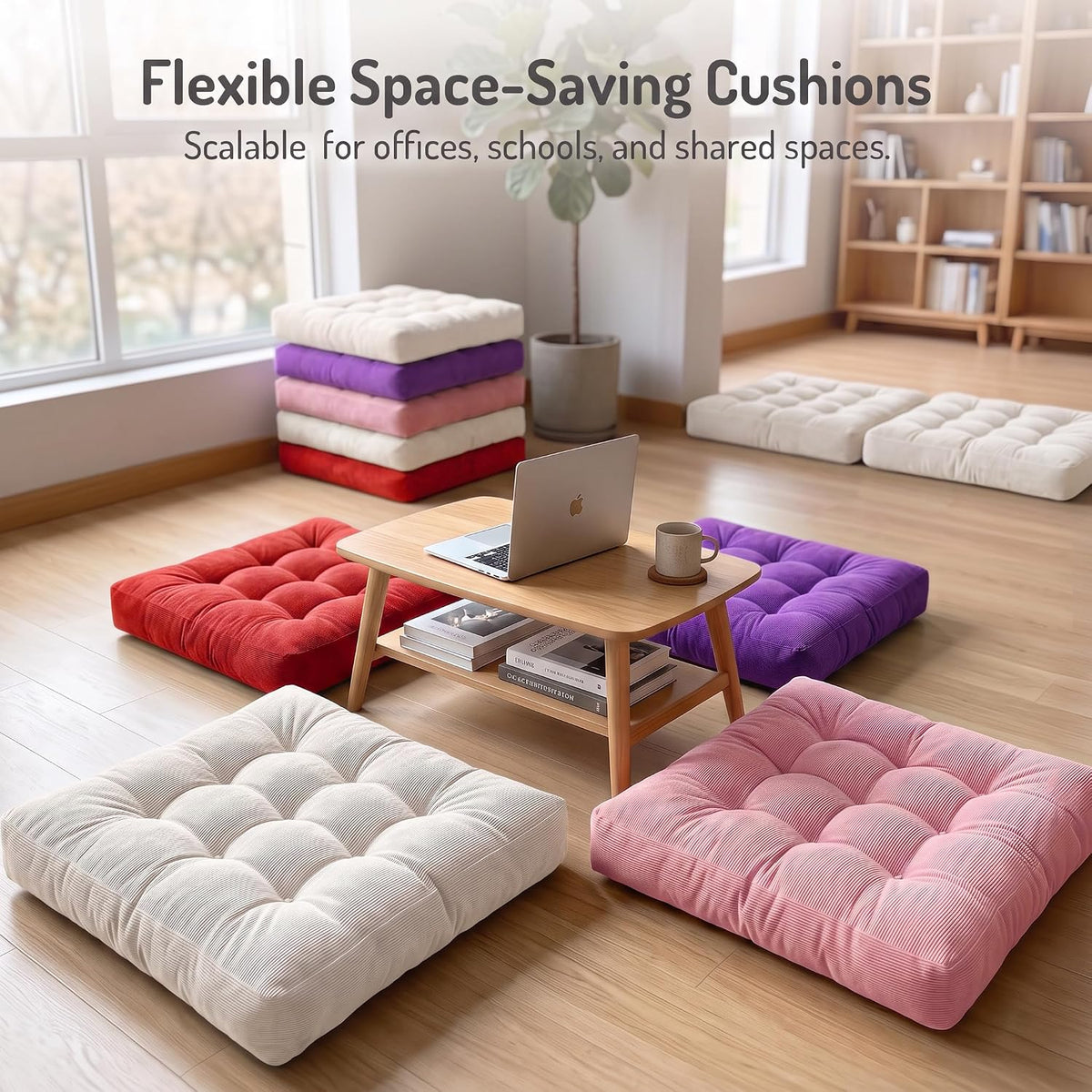 Large Floor Pillow for Adults, Square Meditation Cushion, 22 Inch Grey