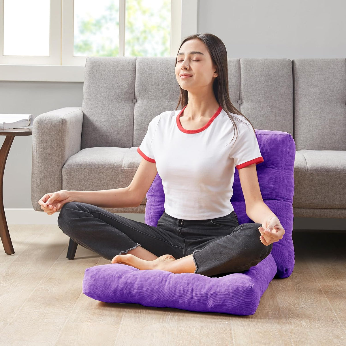 Large Floor Pillow for Adults, Square Meditation Cushion, 22 Inch Grey