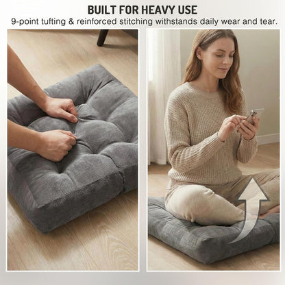Large Floor Pillow for Adults, Square Meditation Cushion, 22 Inch Grey