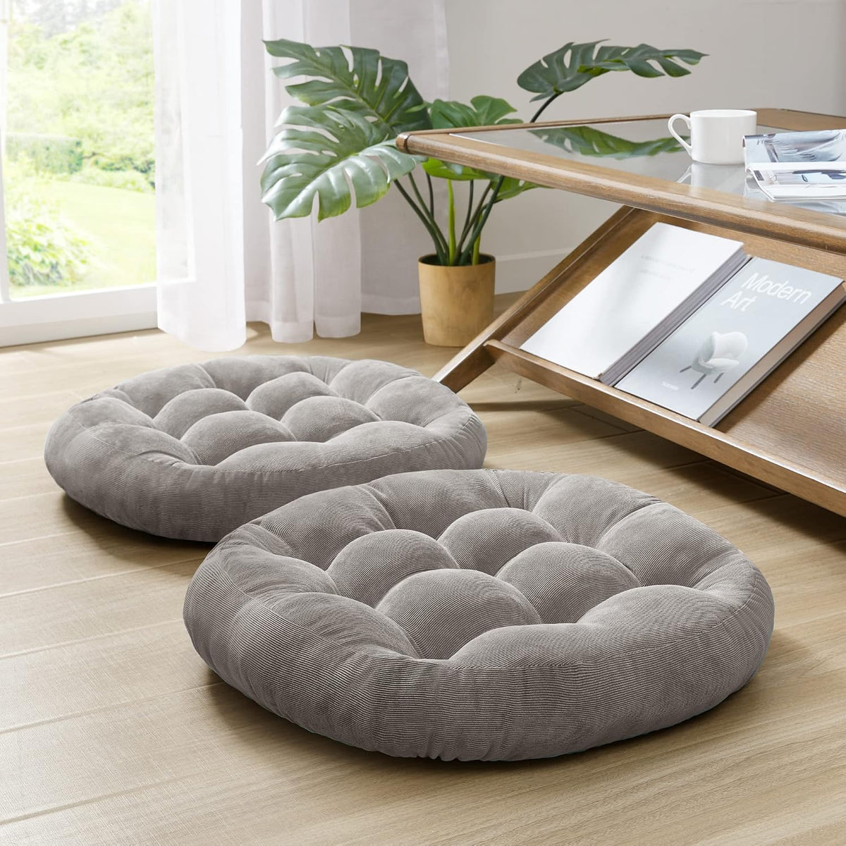 Large Floor Pillow for Adults, Square Meditation Cushion, 22 Inch Grey