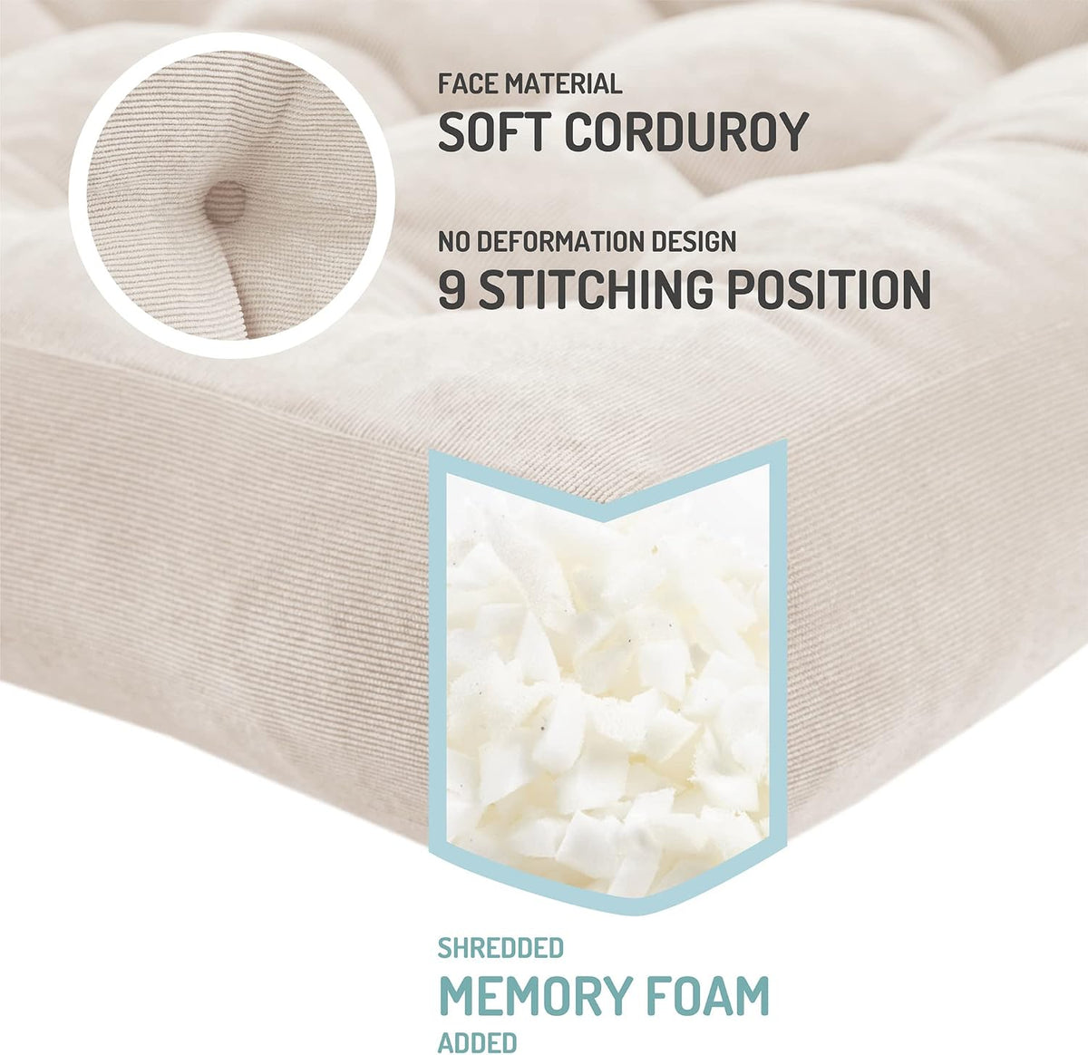 Large Floor Pillow for Adults, Square Meditation Cushion, 22 Inch Grey