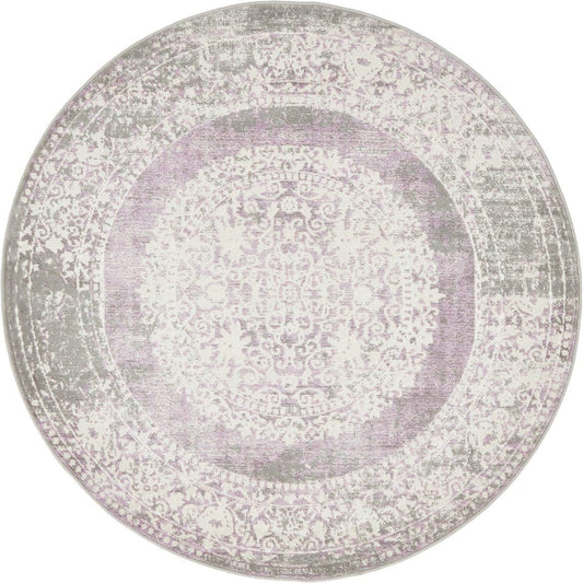 New Classical Collection Area Rug - Olwen (4'Round, Purple/ Gray)