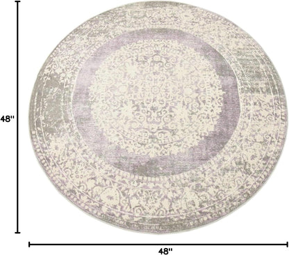 New Classical Collection Area Rug - Olwen (4'Round, Purple/ Gray)