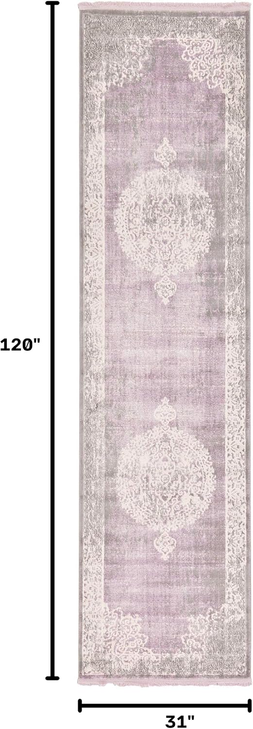 New Classical Collection Area Rug - Olwen (4'Round, Purple/ Gray)