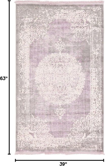 New Classical Collection Area Rug - Olwen (4'Round, Purple/ Gray)